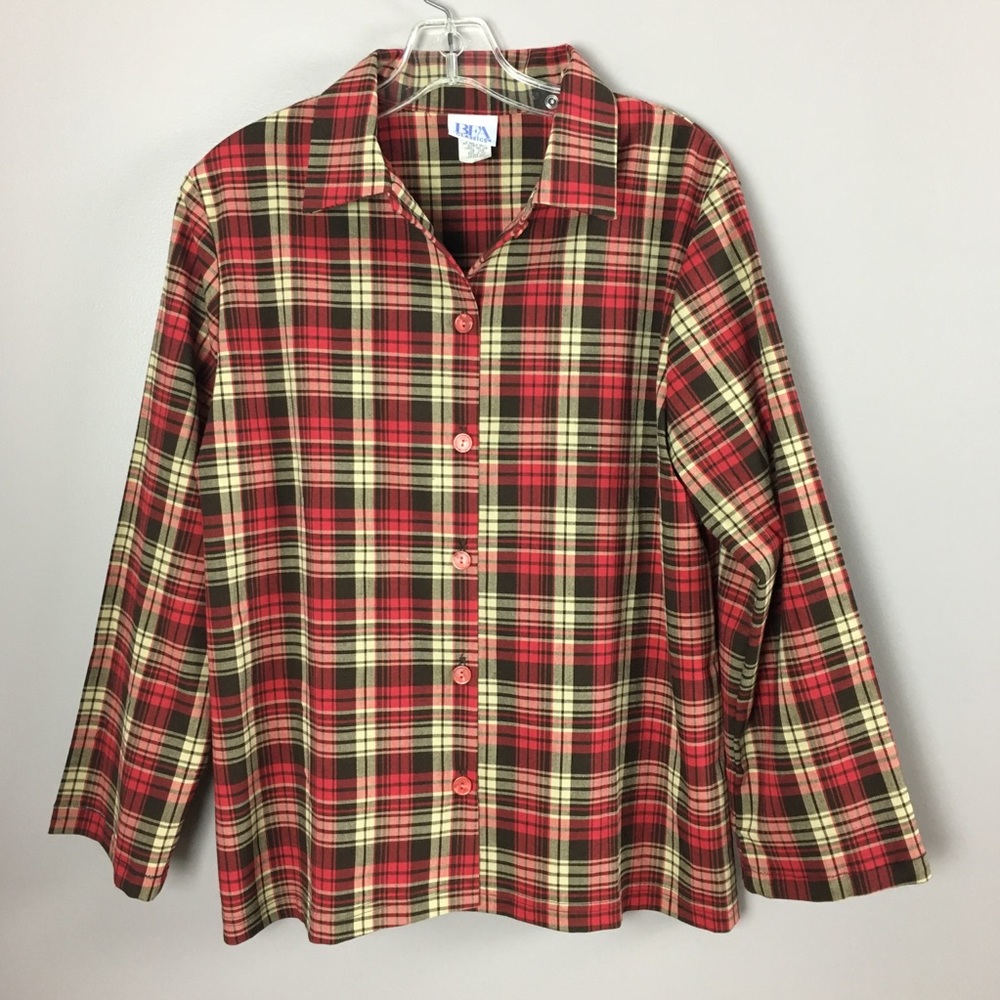 VINTAGE Red Hunter Plaid Button Up Top